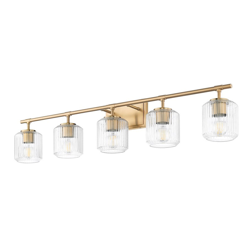 Z-Lite Landon 5 Light Vanity, Modern Gold/Clear Ribbed