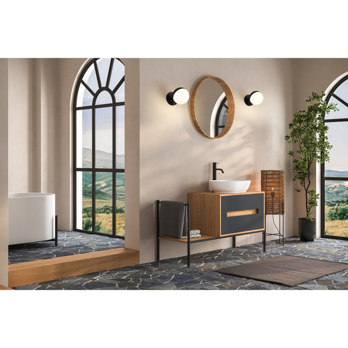 Z-Lite Realm Sphere 1 Light 8.5" Wall Sconce, Matte Black/Matte Opal