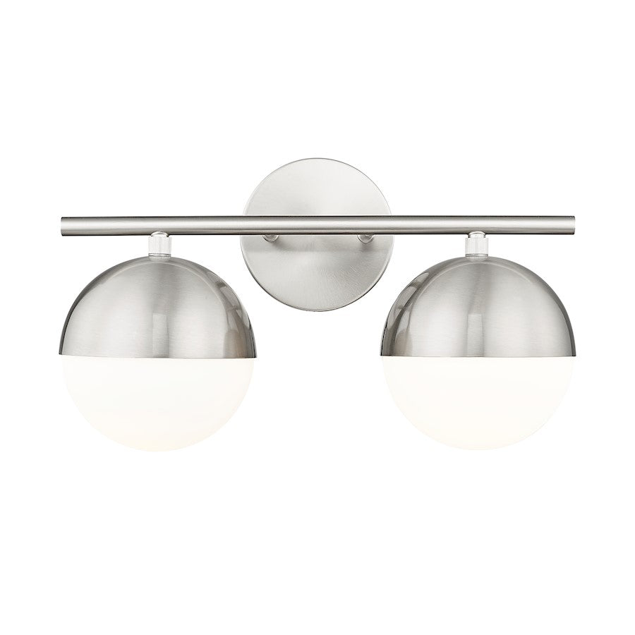 Z-Lite Realm Sphere 2 Light 7.5" Vanity, Brushed Nickel/Matte Opal - 7517-2V-BN
