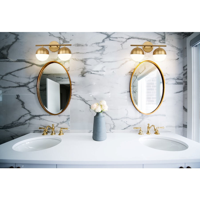 Z-Lite Realm Sphere 2 Light 7.5" Vanity, Modern Gold/Matte Opal