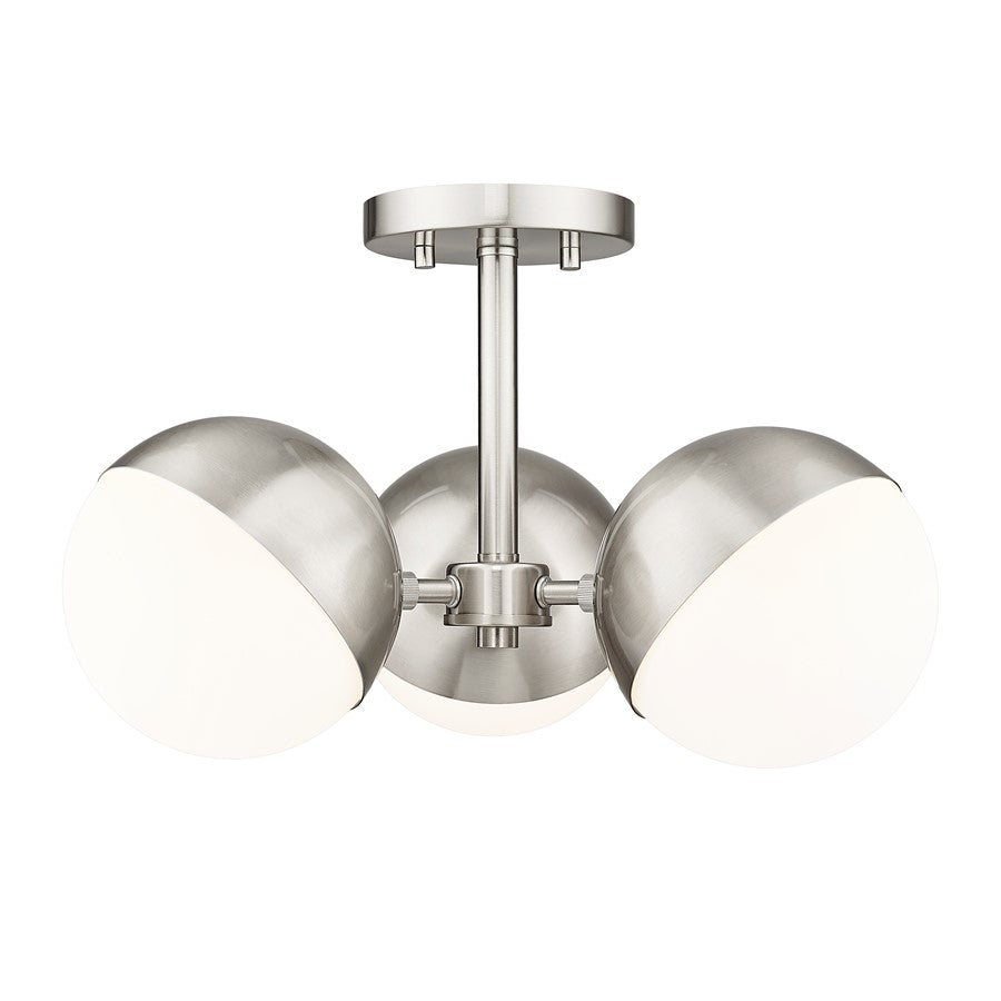 Z-Lite Realm Sphere 3Lt 17.25" Semi Flush Mount, Nickel/Opal - 7517-3SF-BN