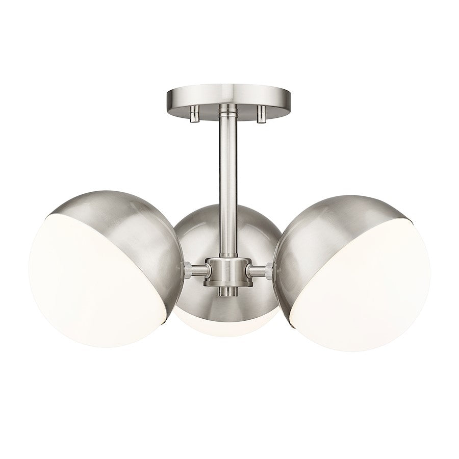Z-Lite Realm Sphere 3 Light 17.25" Semi Flush Mount, Nickel/Opal - 7517-3SF-BN