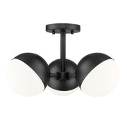 Z-Lite Realm Sphere 3Lt 17.25" Semi Flush Mount, Black/Opal - 7517-3SF-MB