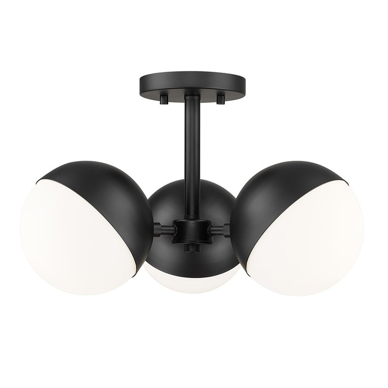 Z-Lite Realm Sphere 3Lt 17.25" Semi Flush Mount, Black/Opal - 7517-3SF-MB