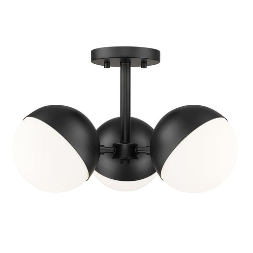 Z-Lite Realm Sphere 3Lt 17.25" Semi Flush Mount, Black/Opal - 7517-3SF-MB