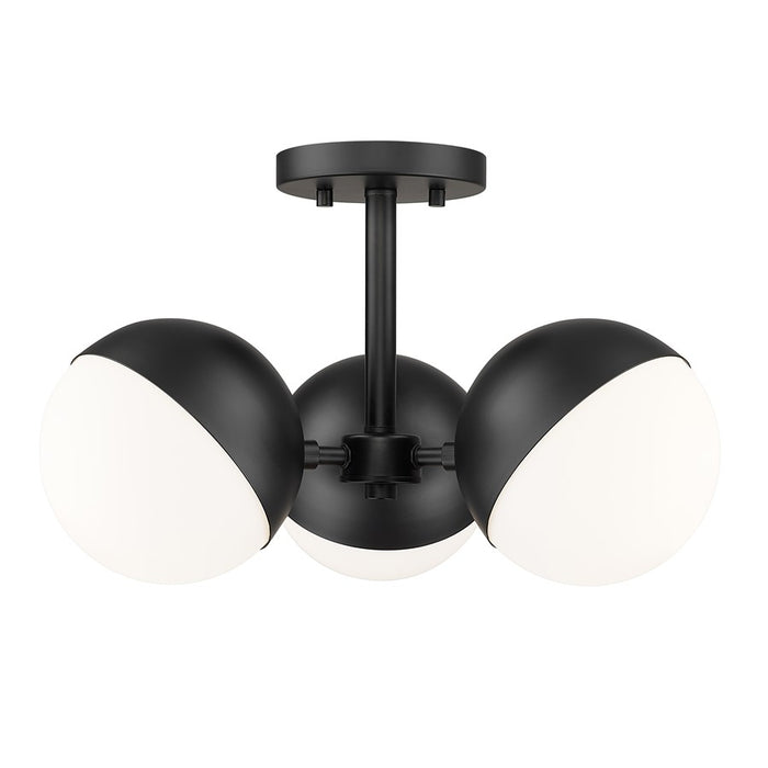 Z-Lite Realm Sphere 3Lt 17.25" Semi Flush Mount, Black/Opal - 7517-3SF-MB