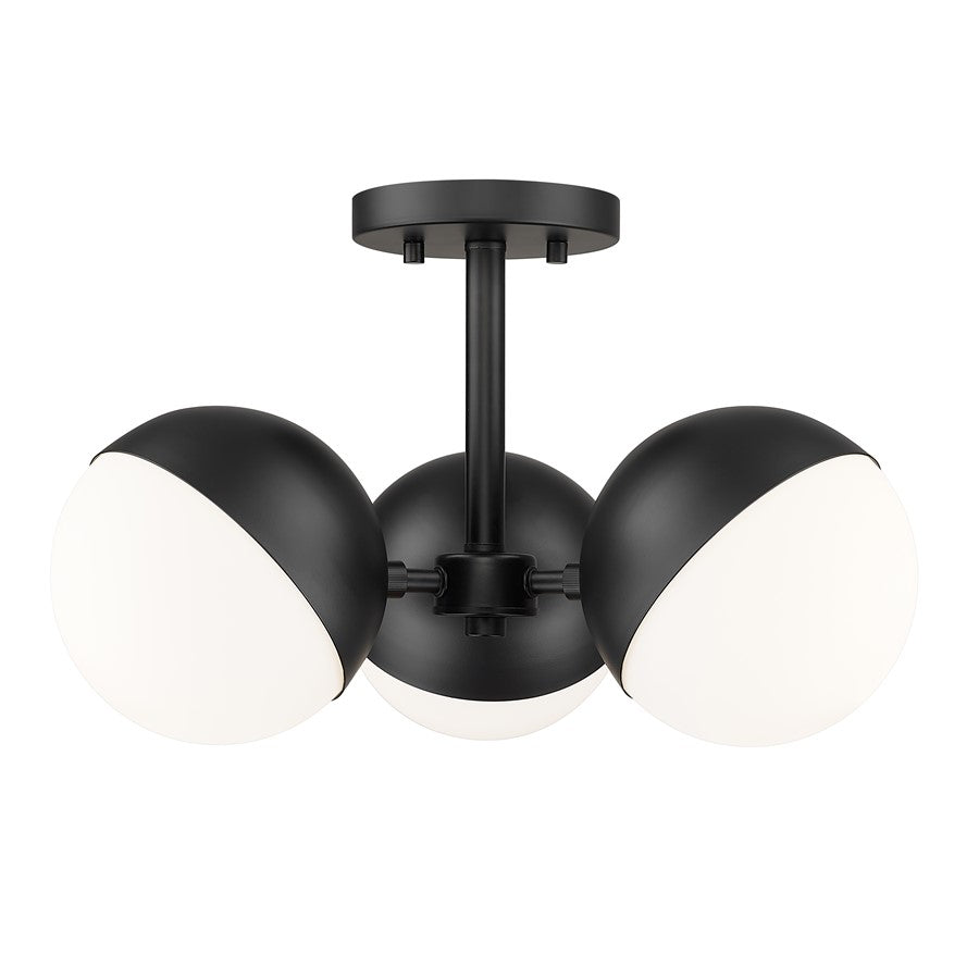 Z-Lite Realm Sphere 3Lt 17.25" Semi Flush Mount, Black/Opal - 7517-3SF-MB
