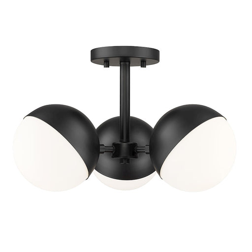 Z-Lite Realm Sphere 3 Light 17.25" Semi Flush Mount, Black/Opal - 7517-3SF-MB