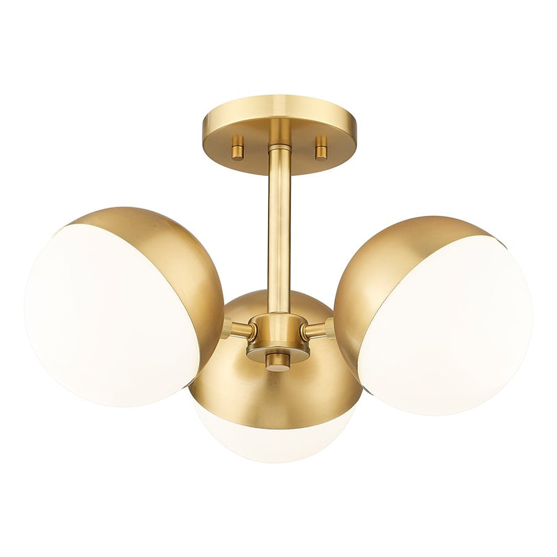 Z-Lite Realm Sphere 3 Light 17.25" Semi Flush Mount, Gold/Opal