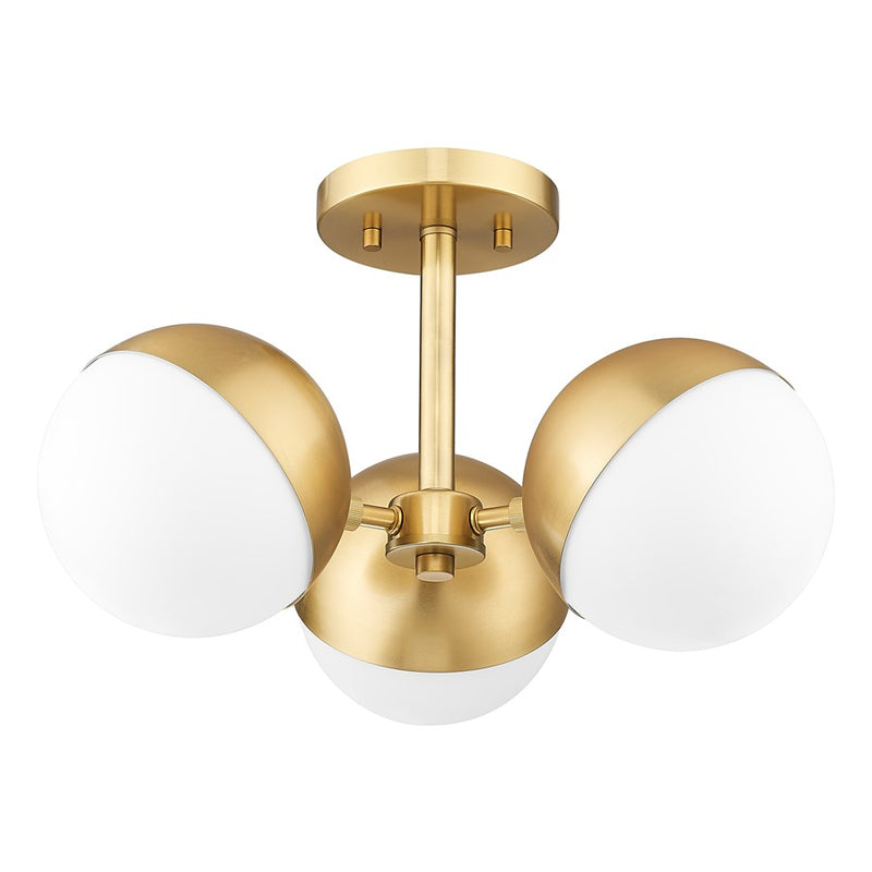Z-Lite Realm Sphere 3 Light 17.25" Semi Flush Mount, Gold/Opal