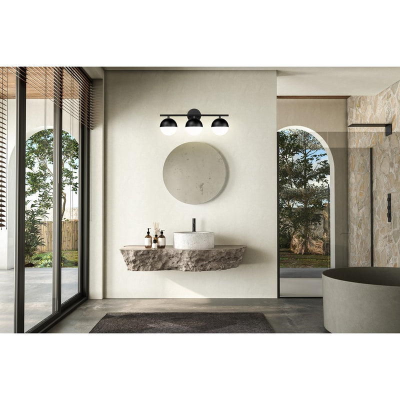 Z-Lite Realm Sphere 3 Light 7.5" Vanity, Matte Black/Matte Opal