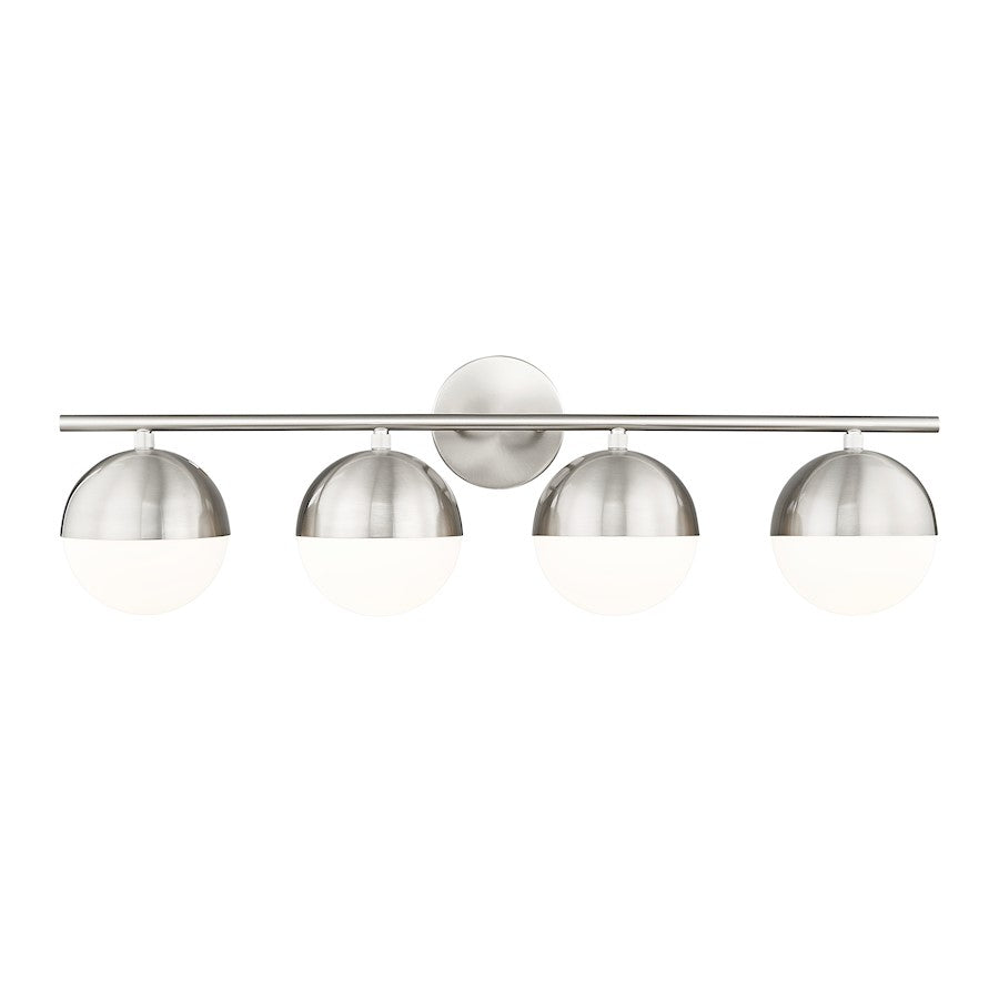 Z-Lite Realm Sphere 4 Light 7.5" Vanity, Brushed Nickel/Matte Opal - 7517-4V-BN
