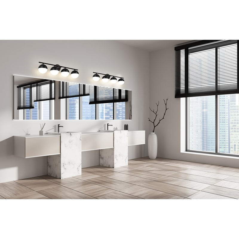 Z-Lite Realm Sphere 4 Light 7.5" Vanity, Matte Black/Matte Opal