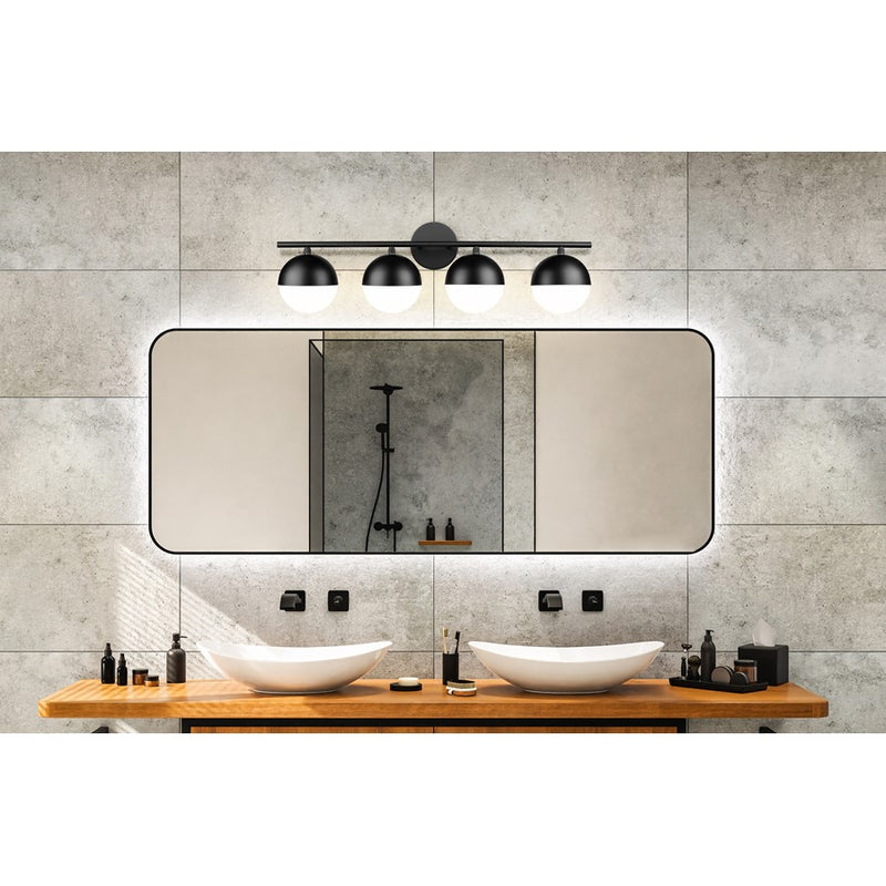 Z-Lite Realm Sphere 4 Light 7.5" Vanity, Matte Black/Matte Opal