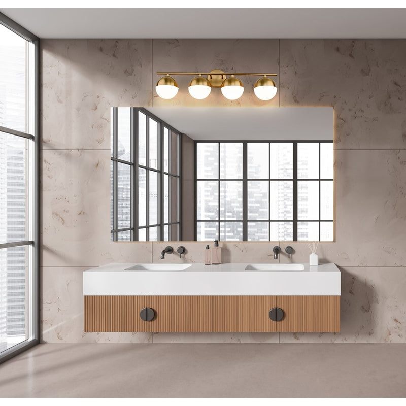 Z-Lite Realm Sphere 4 Light 7.5" Vanity, Modern Gold/Matte Opal