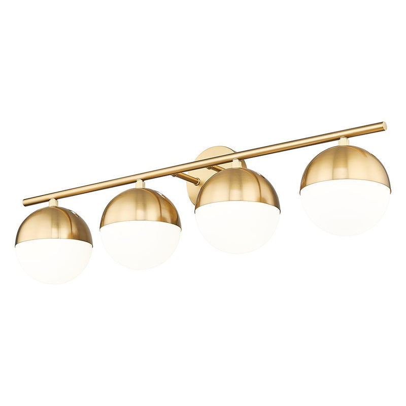 Z-Lite Realm Sphere 4 Light 7.5" Vanity, Modern Gold/Matte Opal