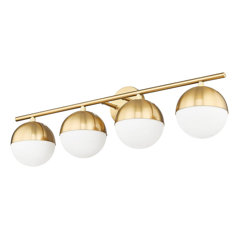 Z-Lite Realm Sphere 4 Light 7.5" Vanity, Modern Gold/Matte Opal