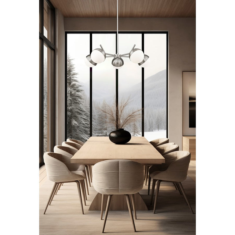 Z-Lite Realm Sphere 5 Light 32" Chandelier, Brushed Nickel/Matte Opal