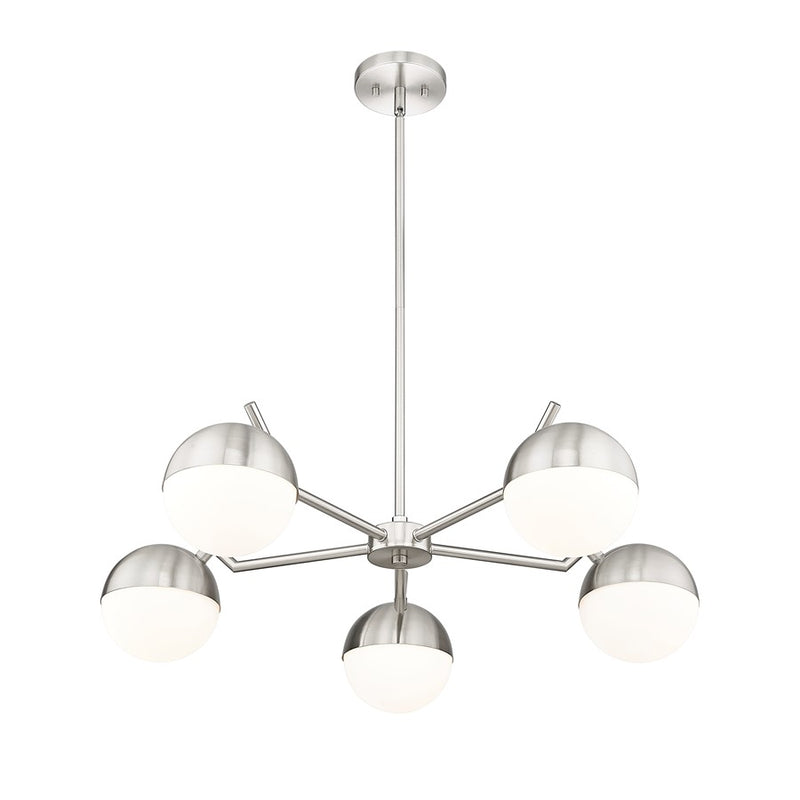 Z-Lite Realm Sphere 5 Light 32" Chandelier, Brushed Nickel/Matte Opal
