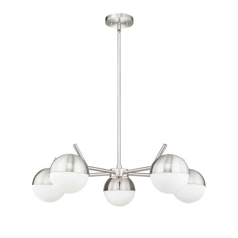 Z-Lite Realm Sphere 5 Light 32" Chandelier, Brushed Nickel/Matte Opal