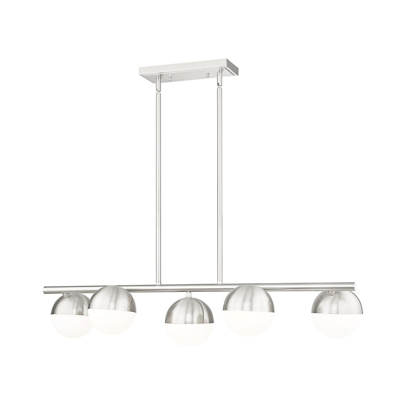 Z-Lite Realm Sphere 5 Light 42" Linear Chandelier, Nickel/Opal - 7517-5L-BN