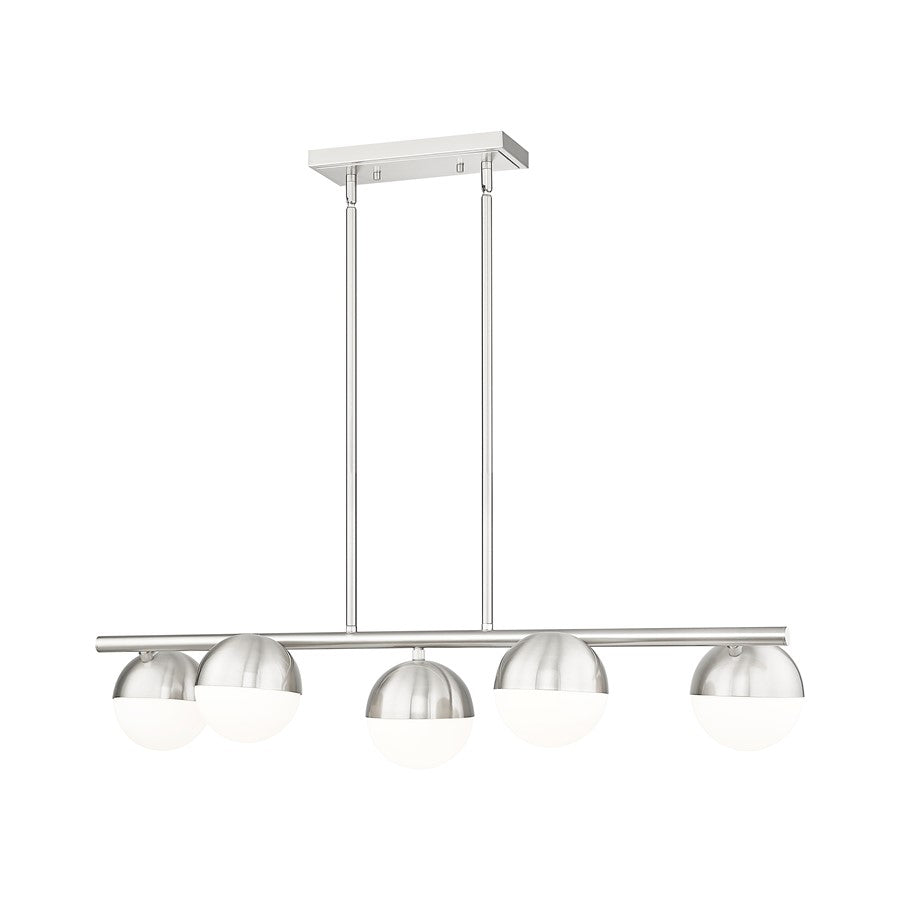 Z-Lite Realm Sphere 5Lt 42" Linear Chandelier, Nickel/Opal - 7517-5L-BN