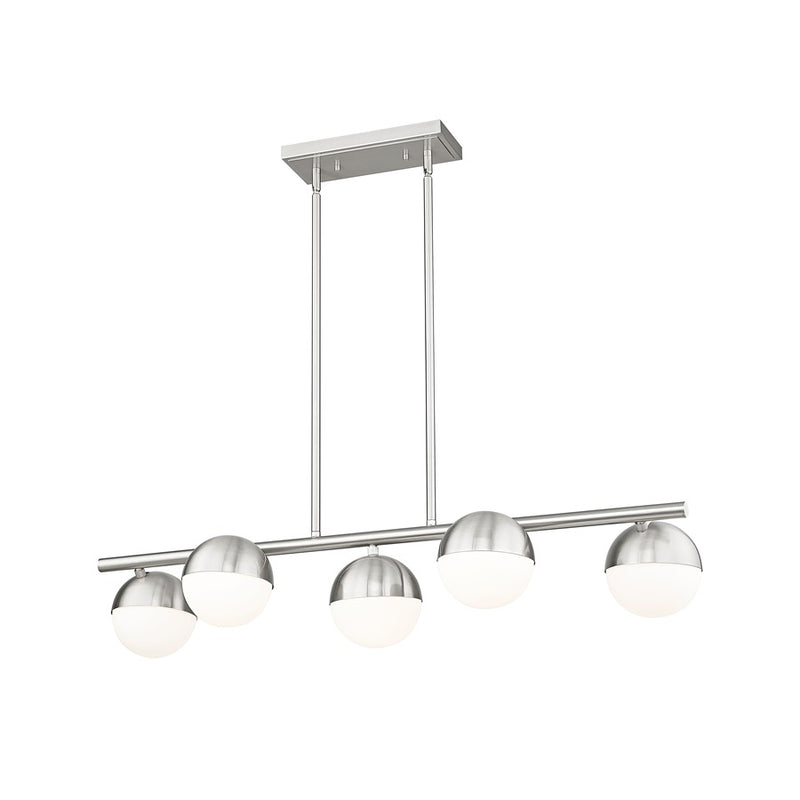 Z-Lite Realm Sphere 5 Light 42" Linear Chandelier, Nickel/Opal
