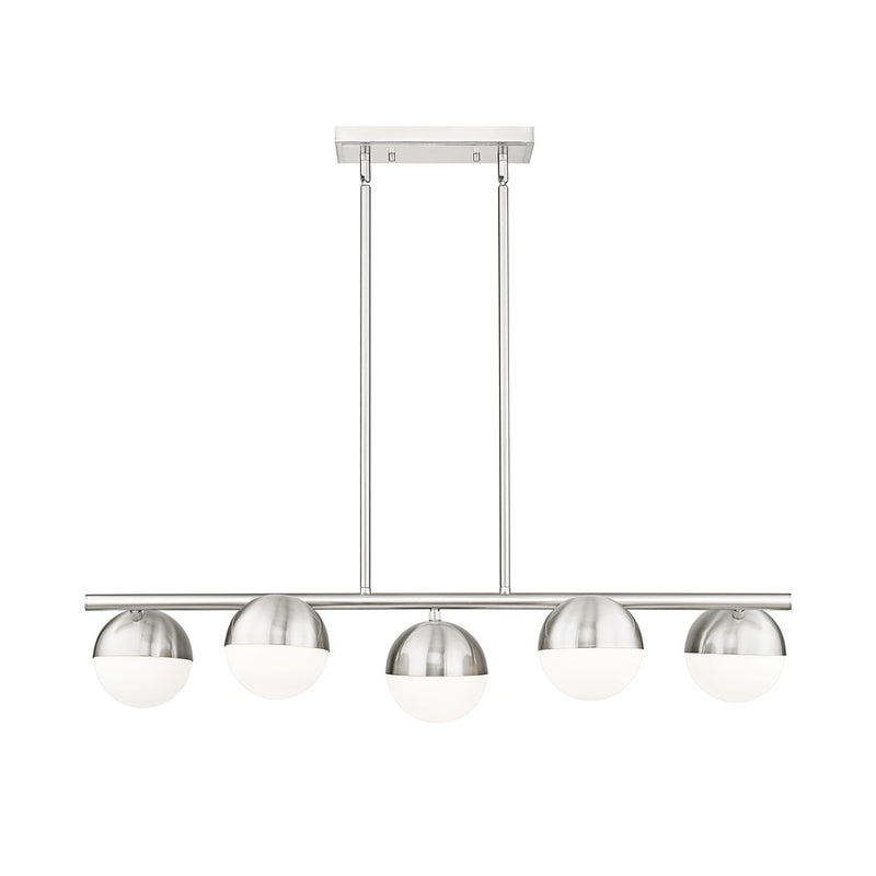 Z-Lite Realm Sphere 5 Light 42" Linear Chandelier, Nickel/Opal