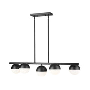 Z-Lite Realm Sphere 5 Light 42" Linear Chandelier, Black/Opal - 7517-5L-MB