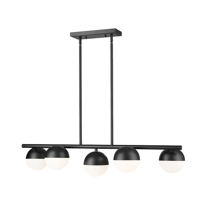 Z-Lite Realm Sphere 5 Light 42" Linear Chandelier, Black/Opal - 7517-5L-MB