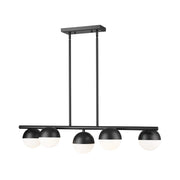 Z-Lite Realm Sphere 5Lt 42" Linear Chandelier, Black/Opal - 7517-5L-MB