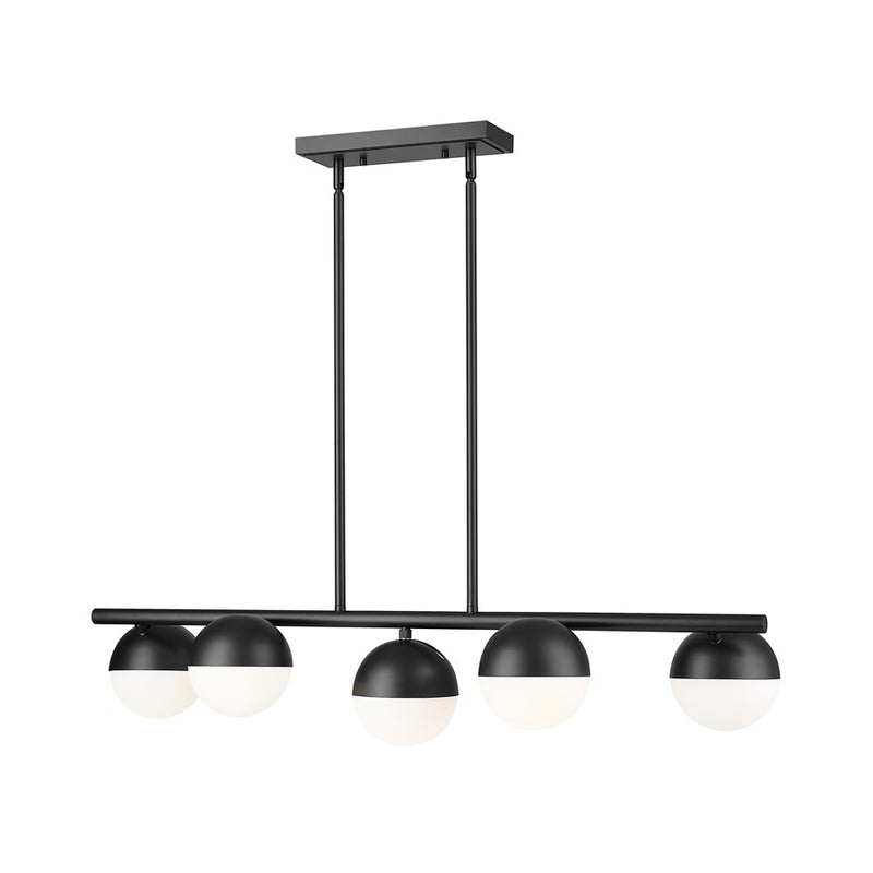 Z-Lite Realm Sphere 5Lt 42" Linear Chandelier, Black/Opal - 7517-5L-MB