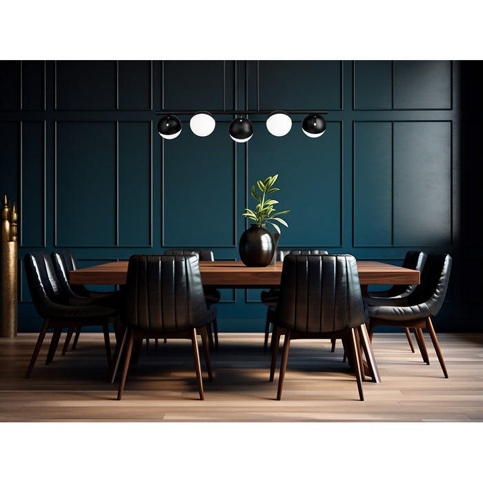 Z-Lite Realm Sphere 5 Light 42" Linear Chandelier, Black/Opal