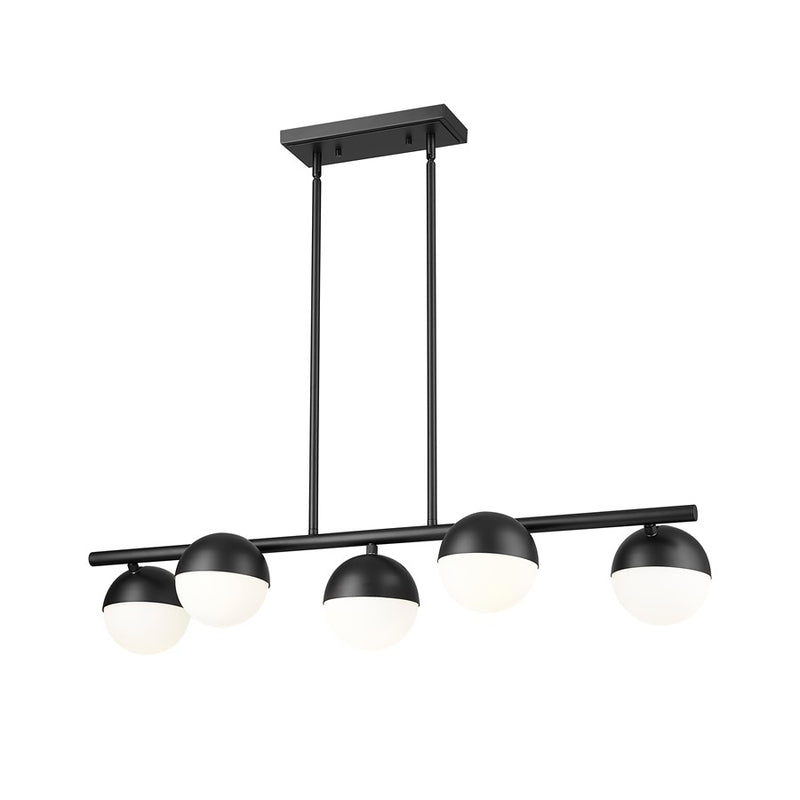 Z-Lite Realm Sphere 5 Light 42" Linear Chandelier, Black/Opal
