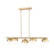 Z-Lite Realm Sphere 5 Light 42" Linear Chandelier, Gold/Opal - 7517-5L-MGLD