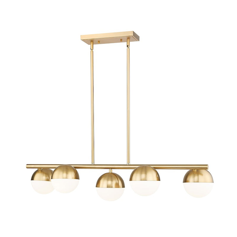 Z-Lite Realm Sphere 5 Light 42" Linear Chandelier, Gold/Opal - 7517-5L-MGLD