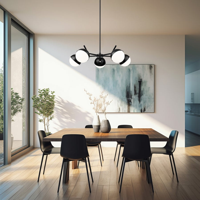 Z-Lite Realm Sphere 5 Light 32" Chandelier, Matte Black/Matte Opal