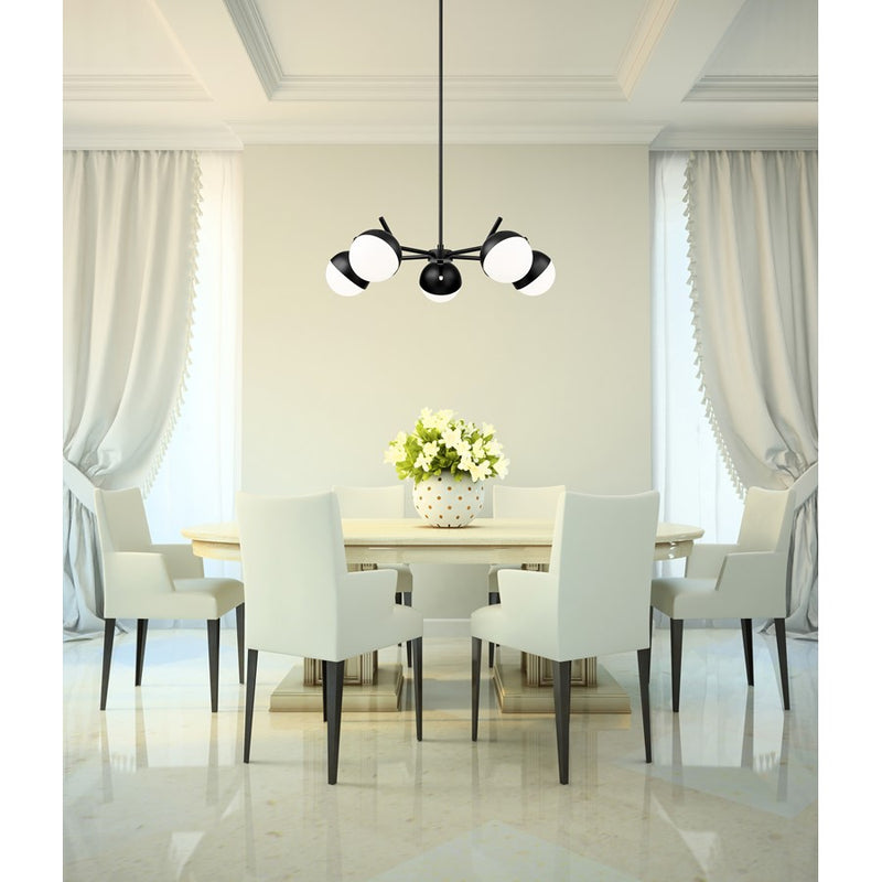 Z-Lite Realm Sphere 5 Light 32" Chandelier, Matte Black/Matte Opal