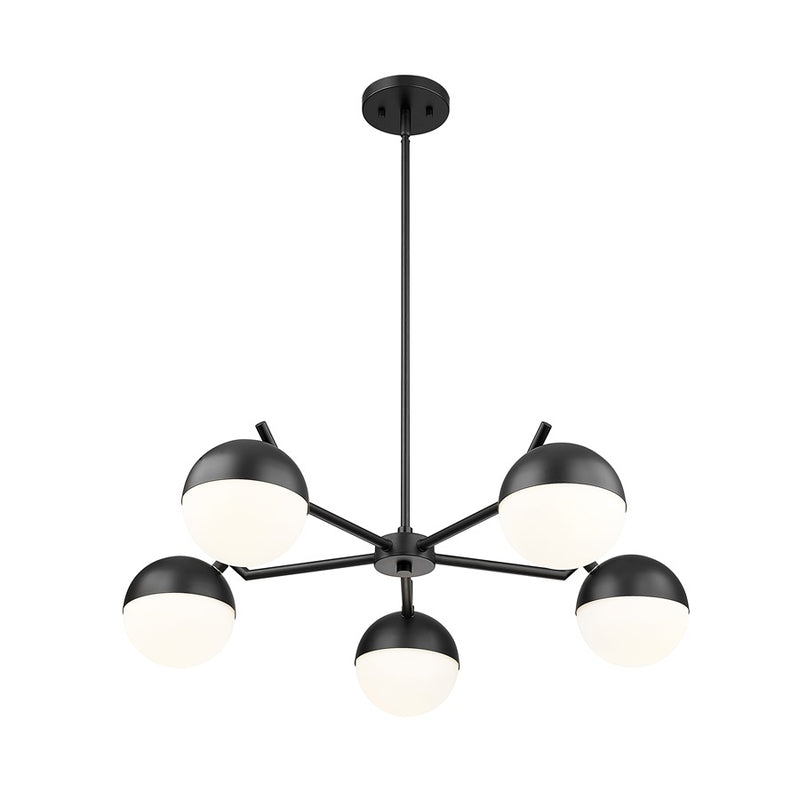 Z-Lite Realm Sphere 5 Light 32" Chandelier, Matte Black/Matte Opal