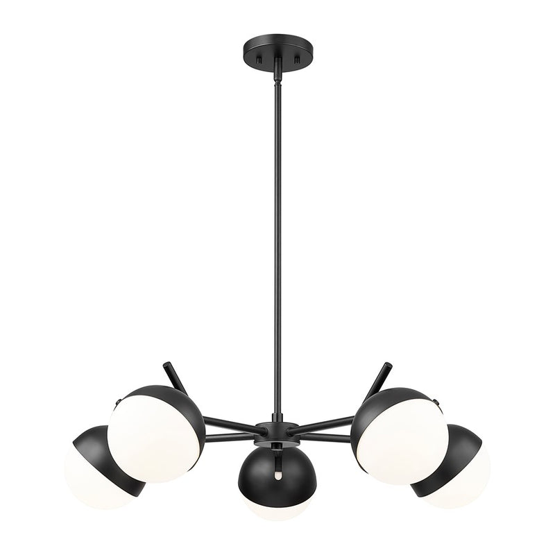 Z-Lite Realm Sphere 5 Light 32" Chandelier, Matte Black/Matte Opal