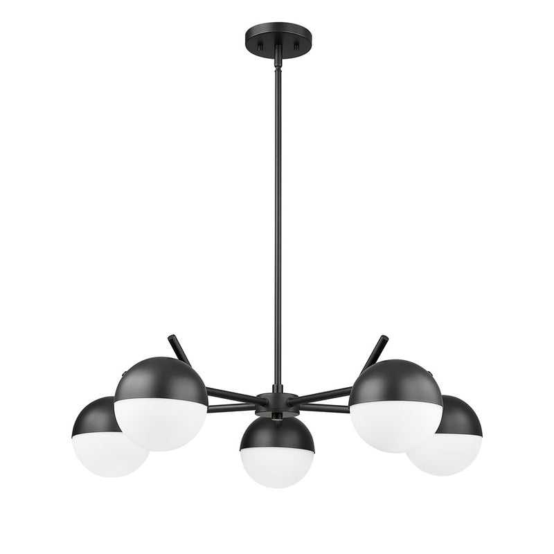 Z-Lite Realm Sphere 5 Light 32" Chandelier, Matte Black/Matte Opal