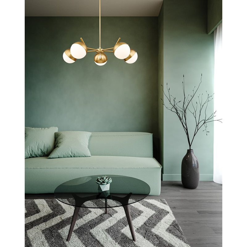 Z-Lite Realm Sphere 5 Light 32" Chandelier, Modern Gold/Matte Opal