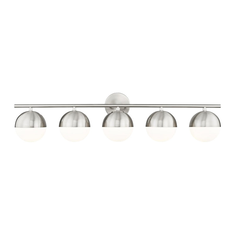 Z-Lite Realm Sphere 5 Light 7.5" Vanity, Brushed Nickel/Matte Opal - 7517-5V-BN