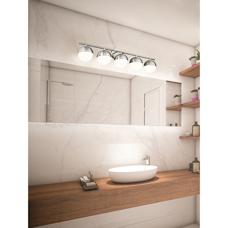 Z-Lite Realm Sphere 5 Light 7.5" Vanity, Brushed Nickel/Matte Opal