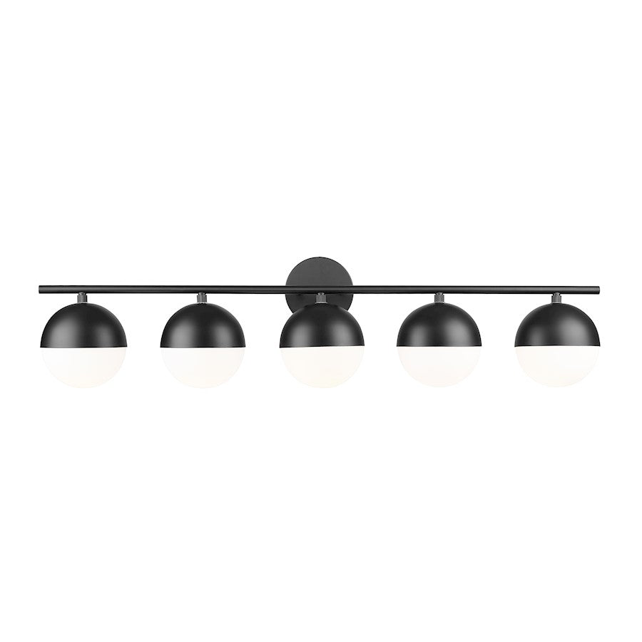 Z-Lite Realm Sphere 5 Light 7.5" Vanity, Matte Black/Matte Opal - 7517-5V-MB