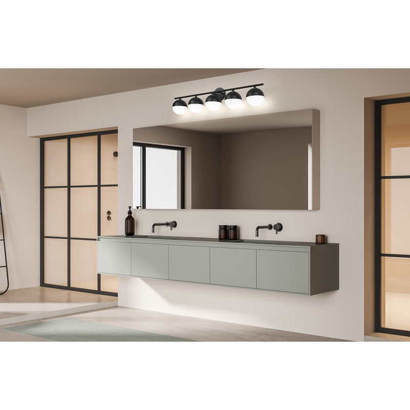Z-Lite Realm Sphere 5 Light 7.5" Vanity, Matte Black/Matte Opal