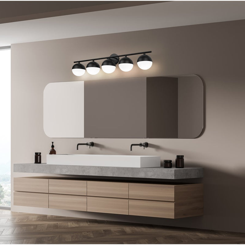 Z-Lite Realm Sphere 5 Light 7.5" Vanity, Matte Black/Matte Opal