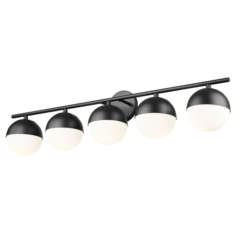Z-Lite Realm Sphere 5 Light 7.5" Vanity, Matte Black/Matte Opal