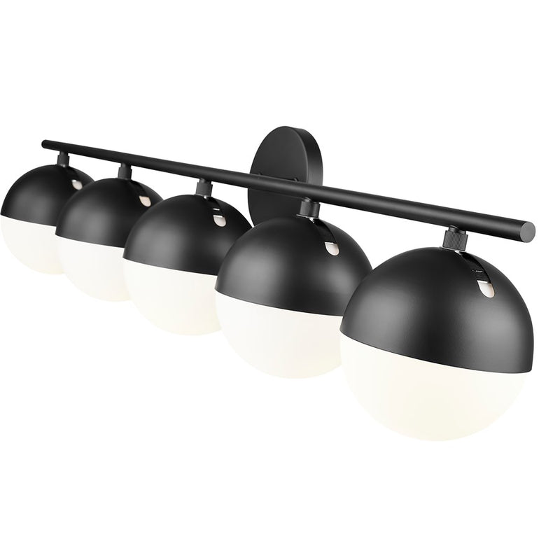 Z-Lite Realm Sphere 5 Light 7.5" Vanity, Matte Black/Matte Opal