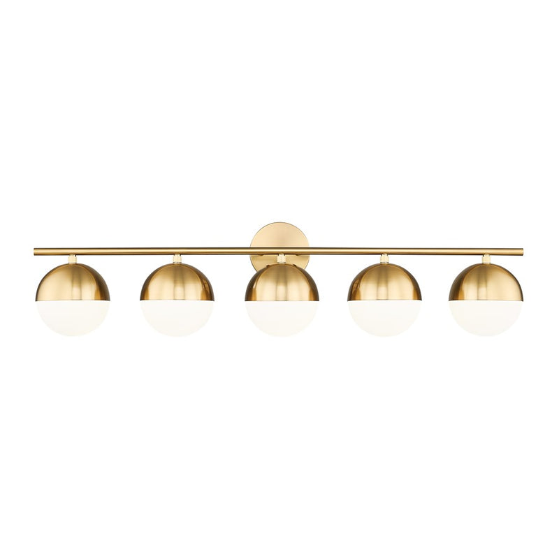 Z-Lite Realm Sphere 5 Light 7.5" Vanity, Modern Gold/Matte Opal - 7517-5V-MGLD